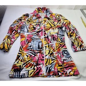 Sno Skins Women's 3/4 Sleeves Collared Geometric Abstract Shirt Jacket Size XS